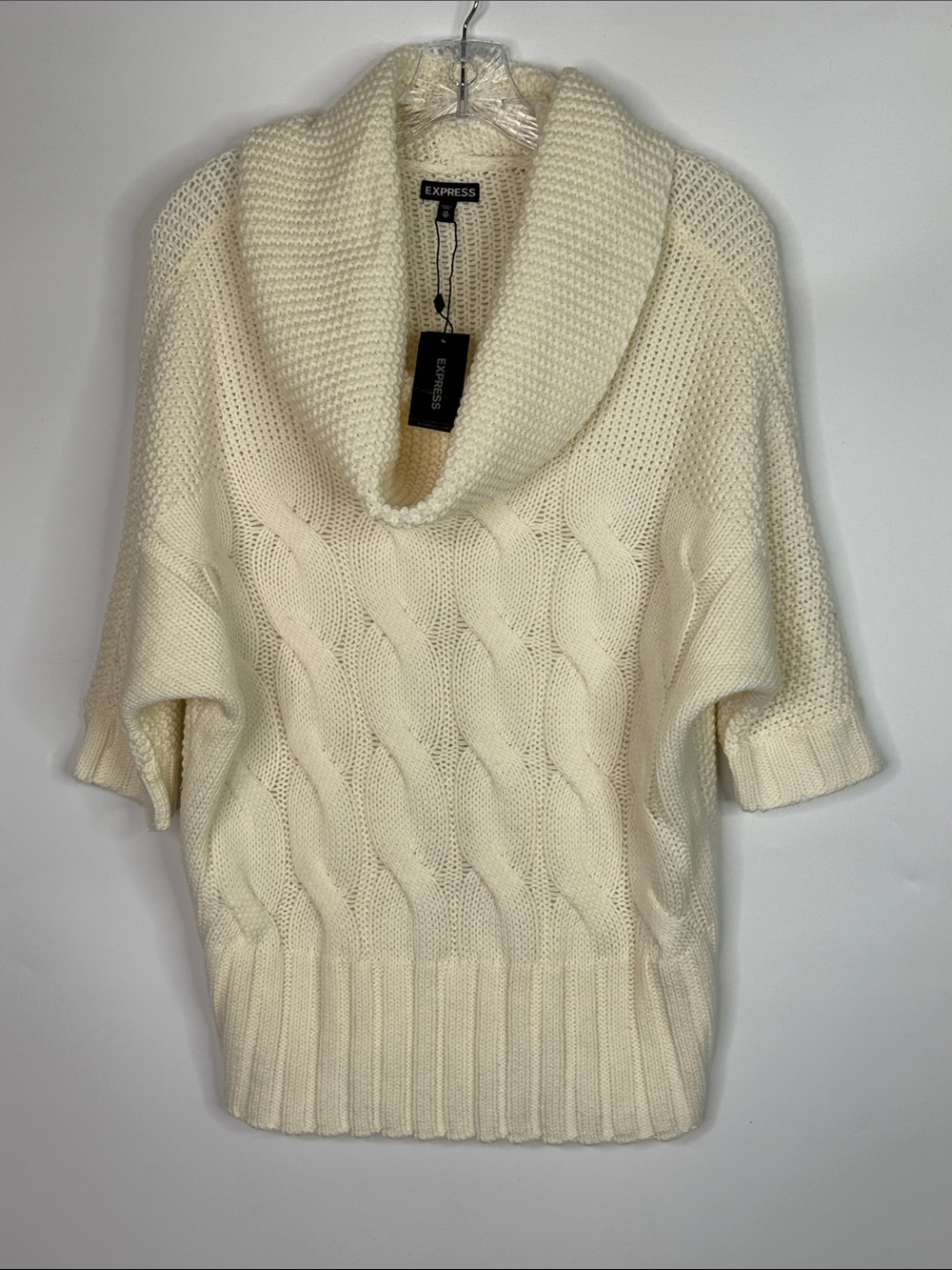 Express Off White Cable Knit Cowl Neck Sweater NWT Size XS